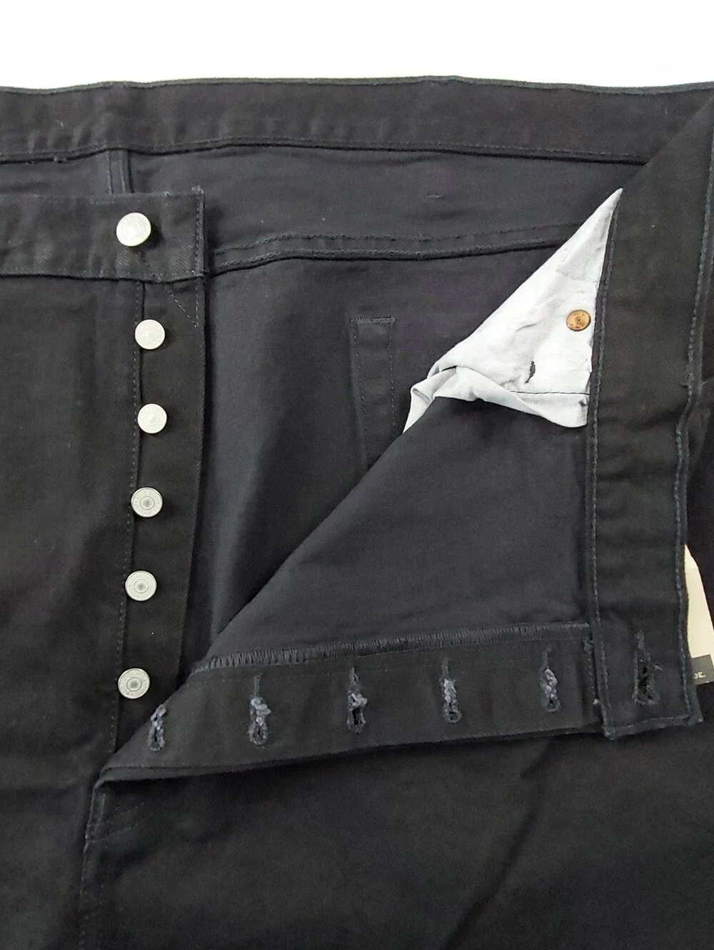 Levis Button Fly 501 Jeans Mens Size 50x34 Black Denim Stretch NWT $69.50